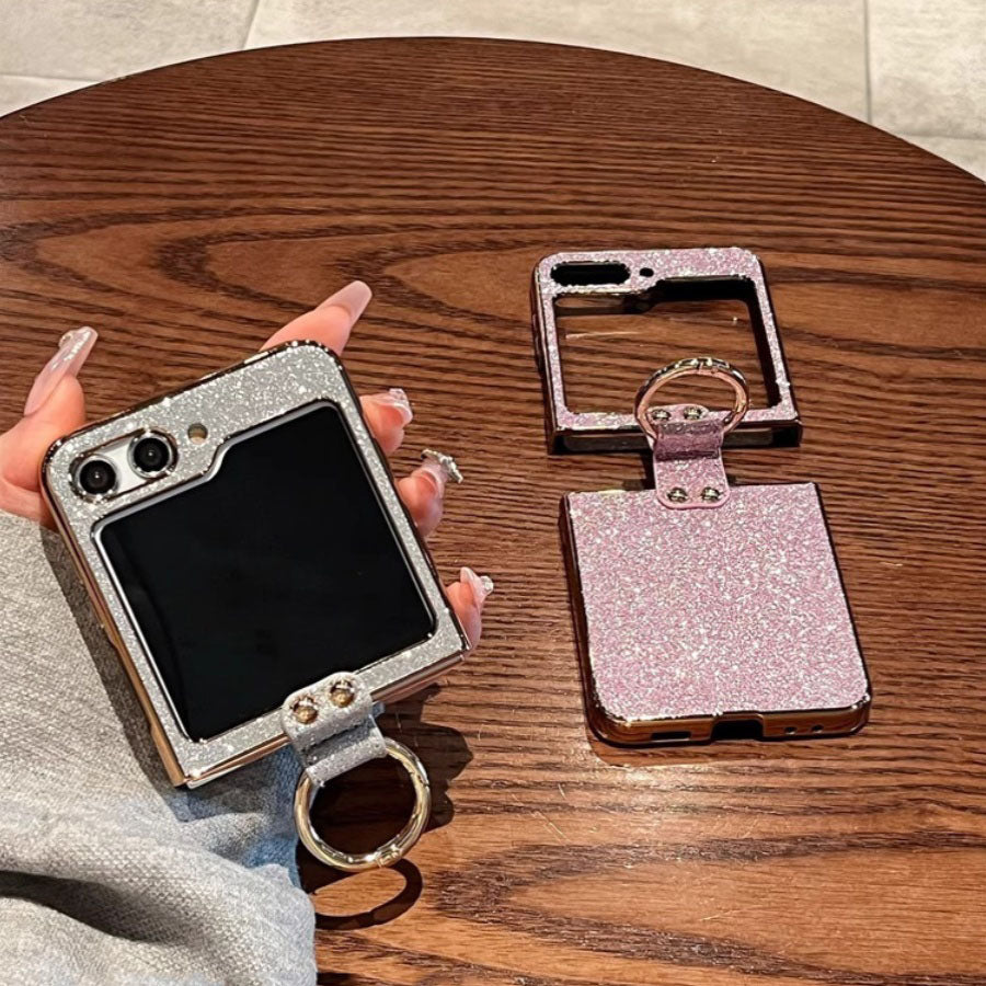 Luxury Dazzling Glitter Plating Phone Case with Ring Holder for Samsung Galaxy Z Flip 5/4/3 5G