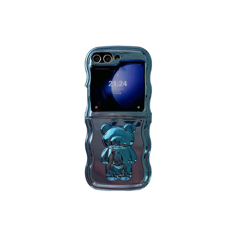 6D Plating Bear Hidden Bracket Wave Edge Phone Case for Samsung Galaxy Z Flip 5/4/3