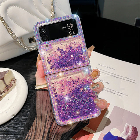 Luxuriöses süßes Diamant-Kristall-Flüssigglitzer-Telefon C für Samsung Galaxy Z Flip 5 4 3