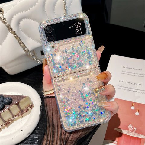 Luxuriöses süßes Diamant-Kristall-Flüssigglitzer-Telefon C für Samsung Galaxy Z Flip 5 4 3