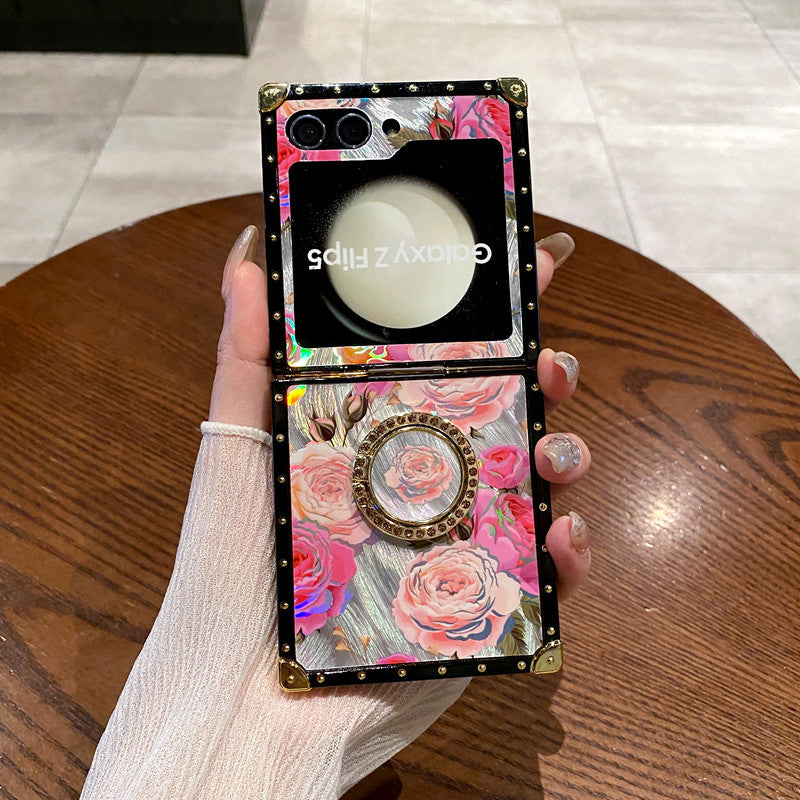 Luxus Laser Blume Quadrat Punk Niete Stoßfeste Telefon Abdeckung für Samsung Galaxy Z Flip 5/4/3