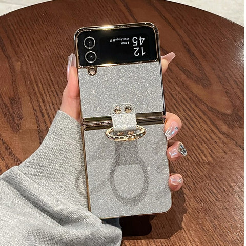 Luxury Dazzling Glitter Plating Phone Case with Ring Holder for Samsung Galaxy Z Flip 5/4/3 5G