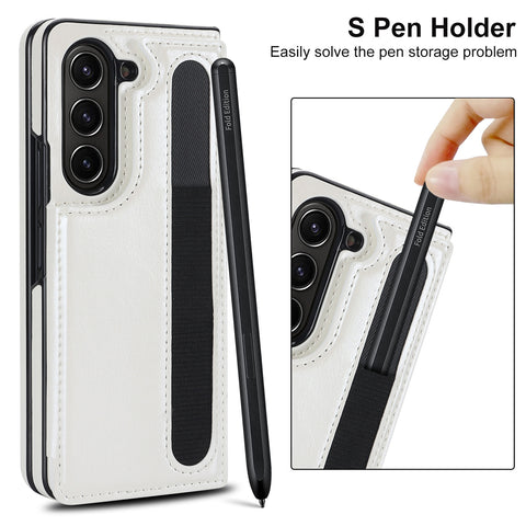 Luxury Folding Card Bag Leather Stand Case with Pen Slot for Samsung Galaxy Z Fold 3 4 5 5G