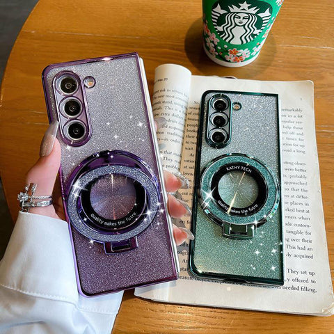 Magsafe Ring Magnetic Stand Plating Phone Case For Samsung Galaxy Z Fold 5/4/3