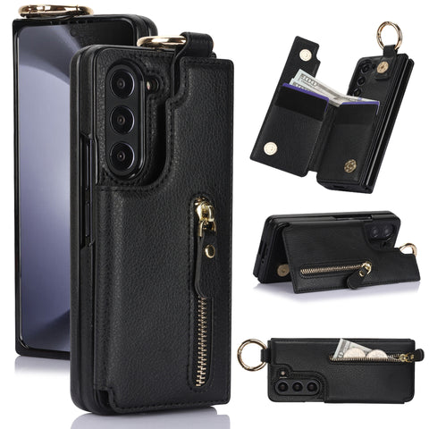 Luxuriöse Klappkartentasche aus Leder mit Standfunktion für Samsung Galaxy Z Fold 3 4 5 5G 