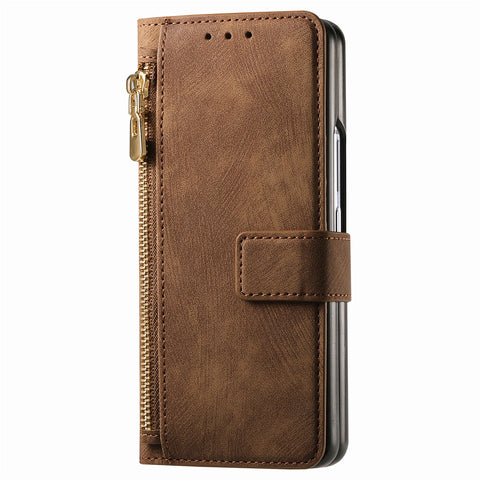 Magnetischer abnehmbarer Reißverschluss Vintage Leder Brieftasche Handyhülle für Samsung Galaxy Z Fold 5/4/3 