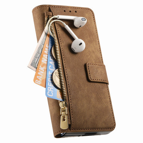 Magnetic Removable Zipper Vintage Leather Wallet Phone Case For Samsung Galaxy Z Fold 5/4/3