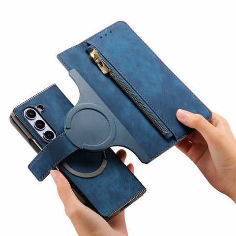 Magnetischer abnehmbarer Reißverschluss Vintage Leder Brieftasche Handyhülle für Samsung Galaxy Z Fold 5/4/3 