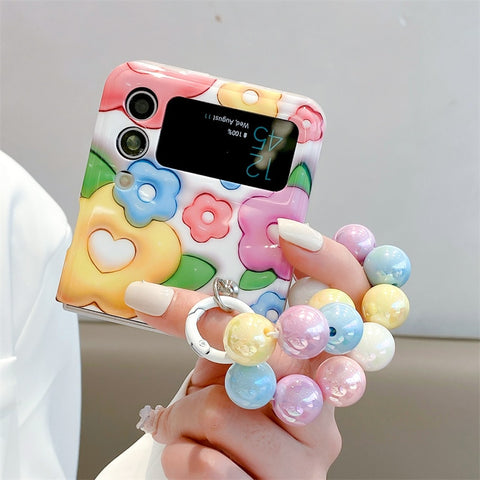 Süße Blume Malerei Farbe Perle Kette Anhänger Handytasche für Samsung Galaxy Z Flip