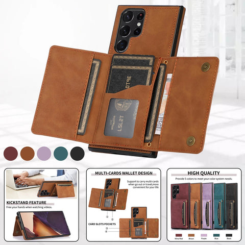 Tripe Folded Matte Leder Brieftasche Handyhülle für Samsung 