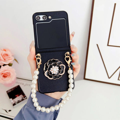 Luxus Camellia Pearl Bracel Stoßfeste Handyhülle für Samsung Galaxy Z Flip 5/4/3 5G 