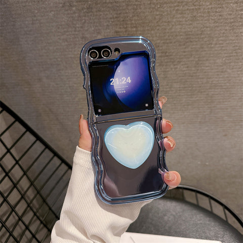 Luxury Heart Stand Plating Wave Edge Phone Case for Samsung Galaxy Z Flip 5/4/3