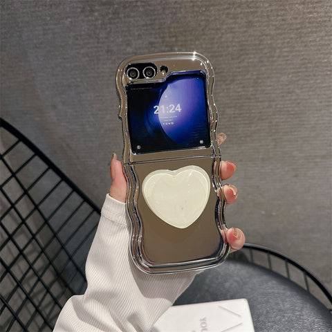 Luxury Heart Stand Plating Wave Edge Phone Case for Samsung Galaxy Z Flip 5/4/3