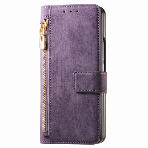 Magnetic Removable Zipper Vintage Leather Wallet Phone Case For Samsung Galaxy Z Fold 5/4/3