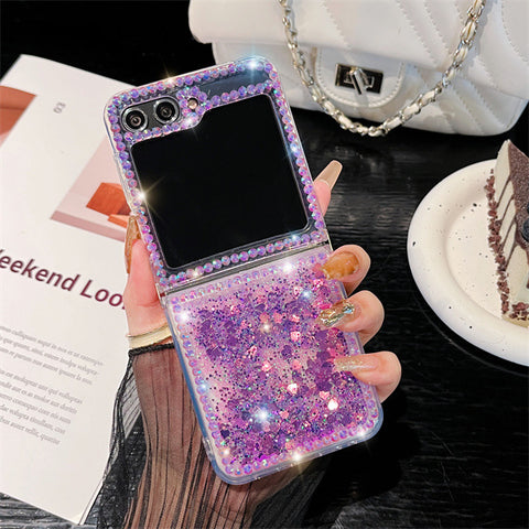 Luxury Cute Diamond Crystal Liquid Glitter Phone C for Samsung Galaxy Z Flip 5 4 3