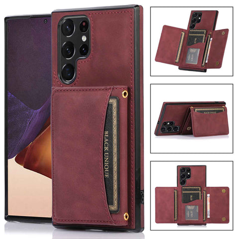 Tripe Folded Matte Leather Wallet Phone Case For Samsung