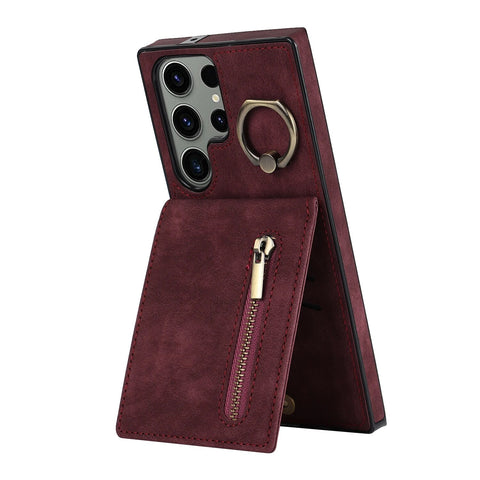 RFID Zipper Cards Holder Leather Wallet Phone Case For Samsung