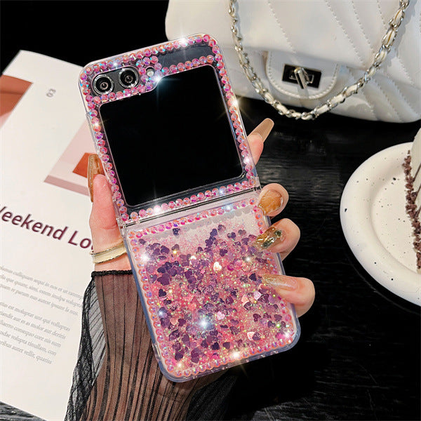 Luxury Cute Diamond Crystal Liquid Glitter Phone C for Samsung Galaxy Z Flip 5 4 3