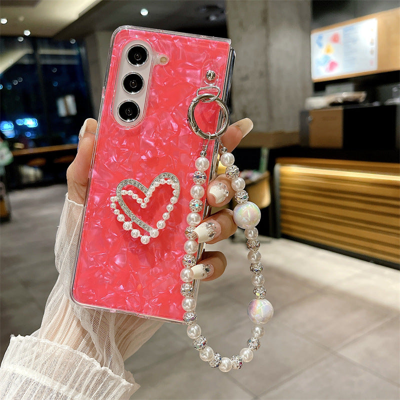 Luxury Shell Pattern Love Pearl Handheld Bracelet Case for Samsung Galaxy Z Fold Series