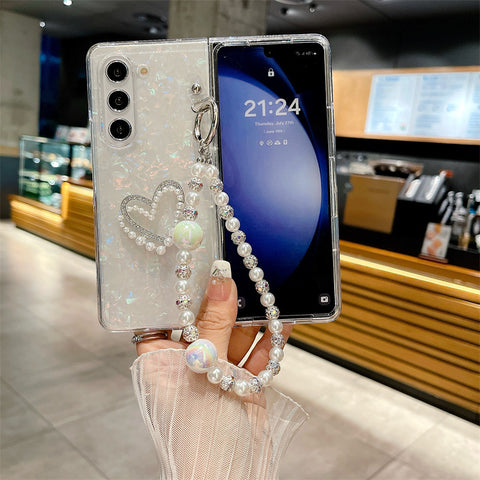 Luxury Shell Pattern Love Pearl Handheld Bracelet Case for Samsung Galaxy Z Fold Series