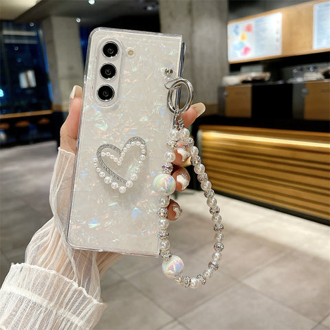 Luxury Shell Pattern Love Pearl Handheld Bracelet Case for Samsung Galaxy Z Fold Series