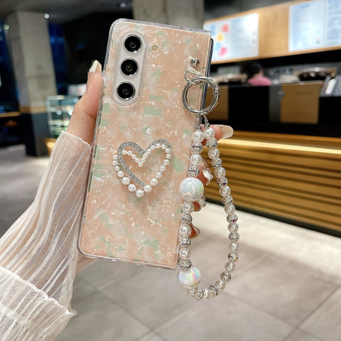 Luxury Shell Pattern Love Pearl Handheld Bracelet Case for Samsung Galaxy Z Fold Series