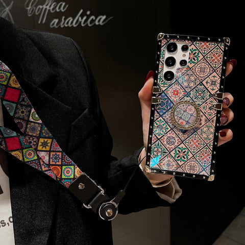 Ringhülle im Retro-Boho-Stil mit Umhängeband für Samsung Galaxy S Note A-Serie