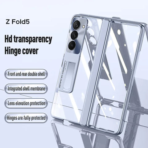 Galvanisierte transparente Halterung, Klappscharnier mit gehärteter Folie, stoßfeste Schutzhülle für Samsung Galaxy Z Fold 3 4 5 5G 