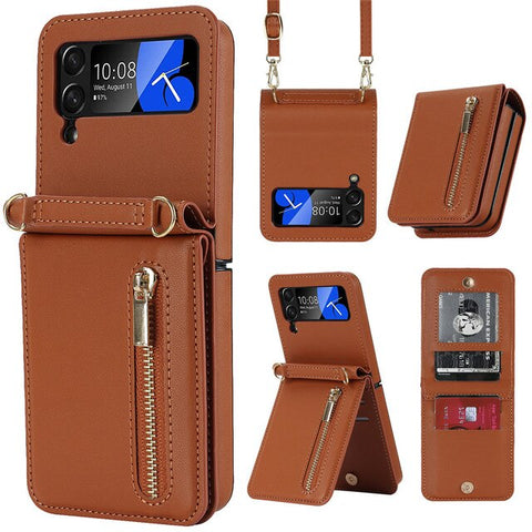 Luxury Magnetic Zipper Wallet Crossbody Leather Case For Samsung Galaxy Z Flip 4 3 5G