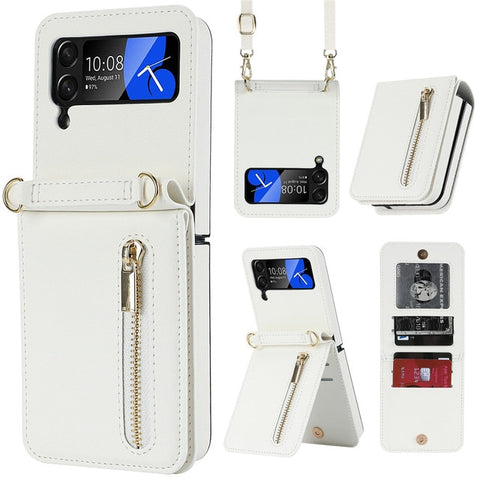 Luxury Magnetic Zipper Wallet Crossbody Leather Case For Samsung Galaxy Z Flip 4 3 5G