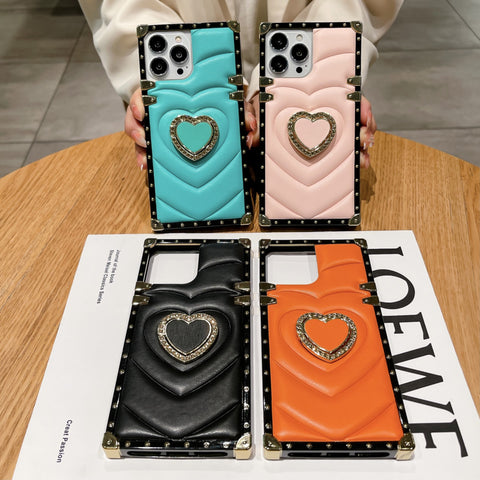 Diamond Love Heart Ring Holder Ieather Phone Case For Samsung