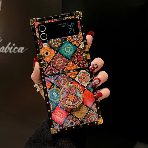 Luxury Bohemian Foldable Phone Cover With Ring Holder for Samsung Galaxy Z Flip 5/4/3