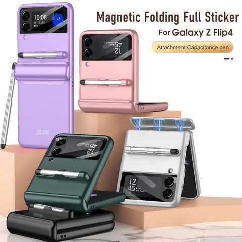 Magnetic Hinge Case with Pen For Samsung Galaxy Z Flip 4 3 5G
