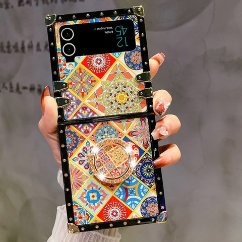 2023 Neueste Luxus Bohemian Faltbare Hülle mit Ringhalter für Samsung Galaxy Z Flip 4 3 5G 