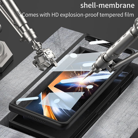 Ultradünne, stoßfeste Schutzhülle mit Ständer und Glasfolie für die Frontscheibe für Samsung Galaxy Z Fold 4 5G 