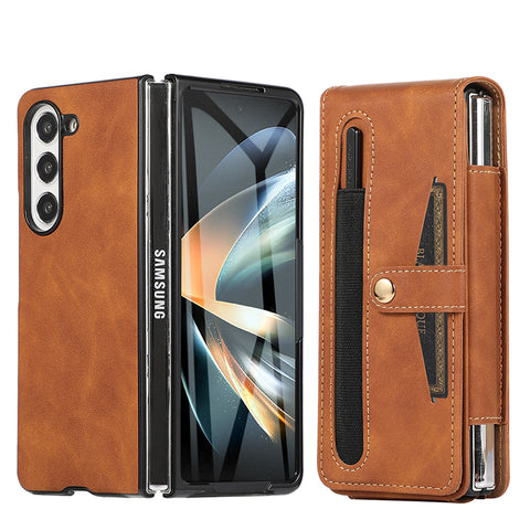 Outdoor Adventure Solid Color Leather Full Cover Phone Case Clip Belt Bag Set for Samsung Galaxy Z Fold 3 4 5 5G