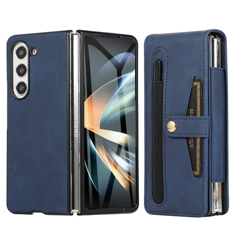 Outdoor Adventure Solid Color Leather Full Cover Phone Case Clip Belt Bag Set for Samsung Galaxy Z Fold 3 4 5 5G