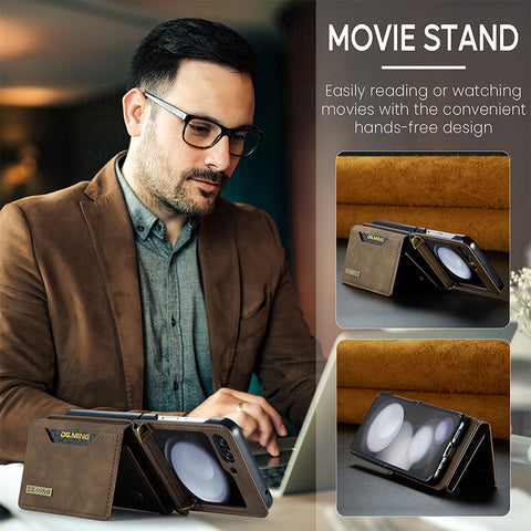 Magnetische, abnehmbare dreifach faltbare Handyhülle aus Retro-Leder mit verstellbarem Umhängeband für Samsung Galaxy Z Flip
